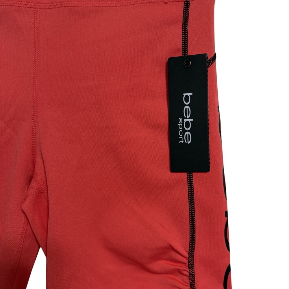 NWT Bebe Sport Hibiscus Contrast Stitch Ruched Pocket Biker Shorts Women's Med - Picture 3 of 9